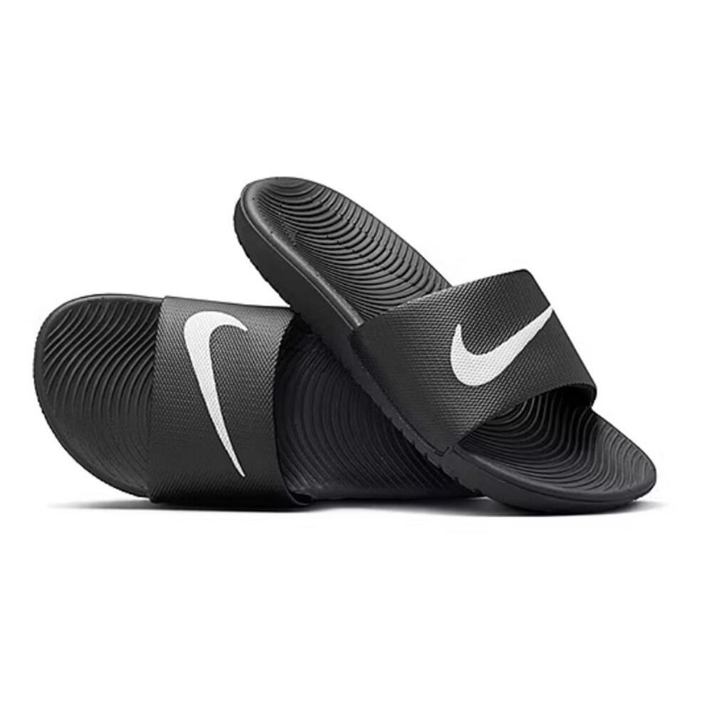 NIKE KAWA SLIDES US SIZE 5 Youth Unisex Big Kids SLIP-ON SANDALS Logo BLACK